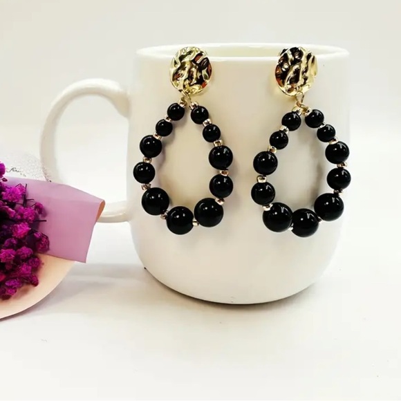 NEW Waterdrop shape Hollow Dark Breaded Pearl Elegant Summer Gold Earrings - Picture 3 of 3